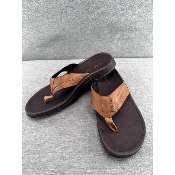 VIONIC WYATT - Men's 12 Thong Brown Flip Flops Arch Support Orthotic Sandals  B3 - Picture 1 of 12